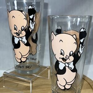Vintage Drinking Glass Collectable Tumblers Pepsi Series Porky Pig 1973 Set Of 2